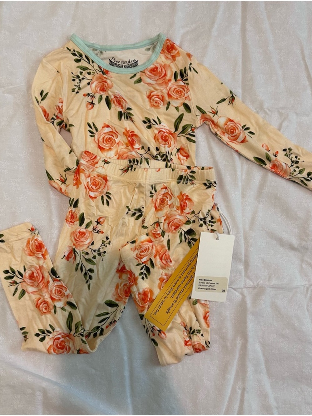 Girls Floral Cream and Peach Long-Sleeve Pajama Set by Free Bird